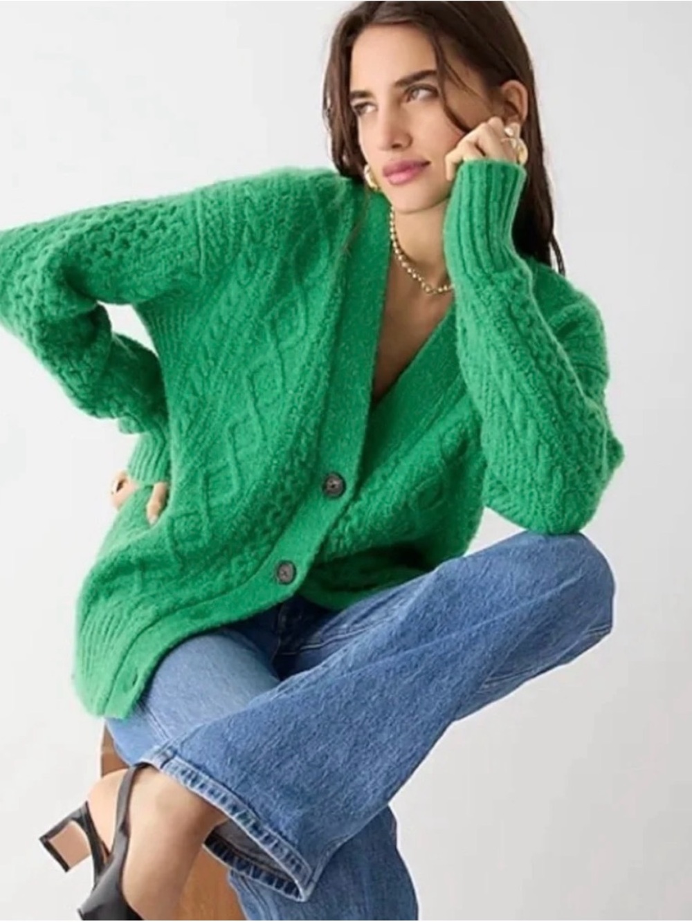 Green Cable Knit Women's Sweater